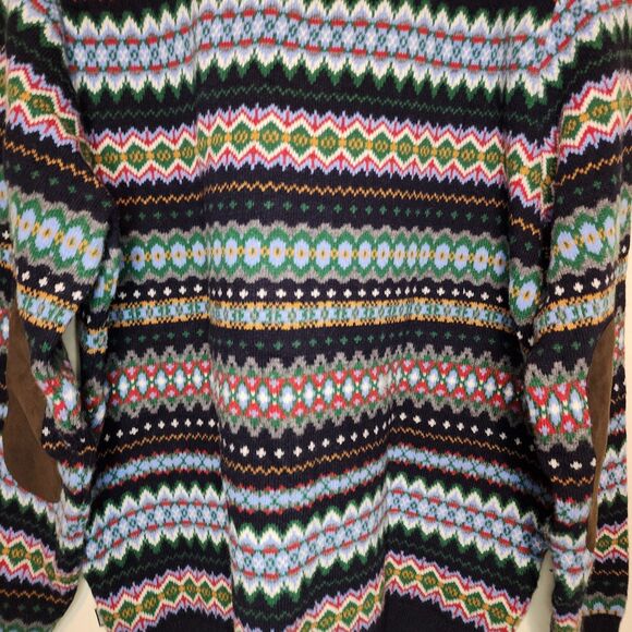 Barbour Merino Wool Sweater Nordic Fair Isle Houndstooth Men's XXL Elbow Patches - Picture 8 of 14